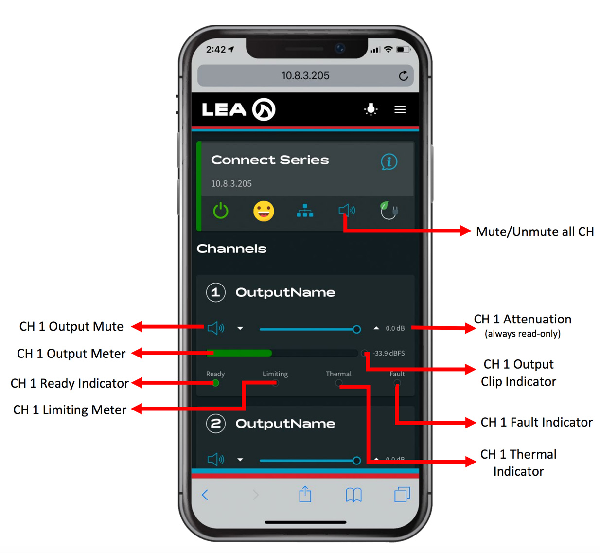 LEA Professional Dante Connect Series Web UI funkcion