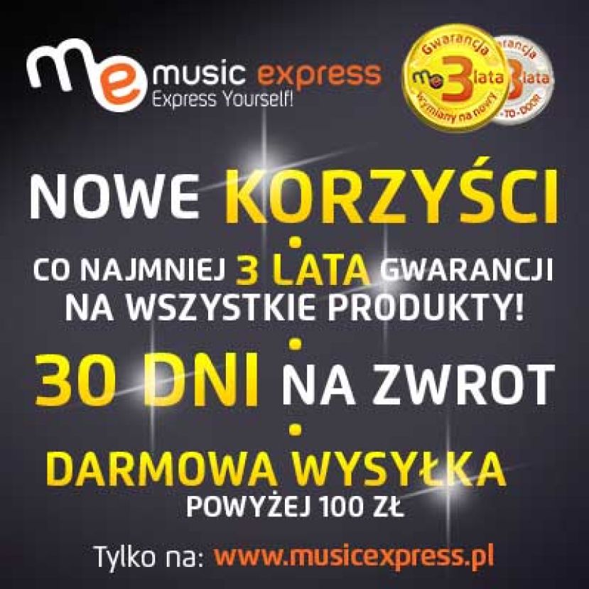 Music Express - 3-letnia gwarancja na sprzęt, 30 dni na zwrot i darmowa wysyłka powyżej 100 zł