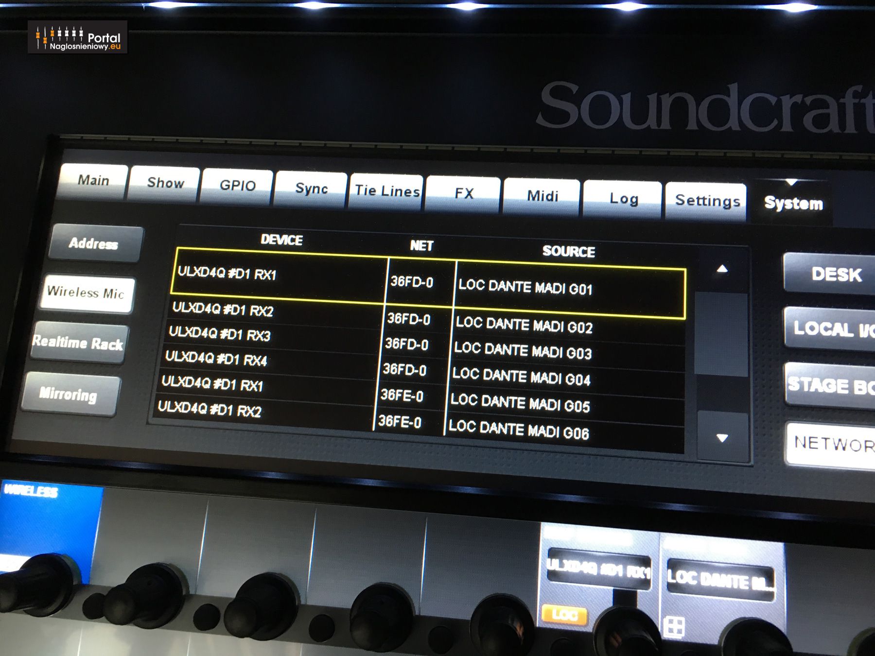 Soundcraft Vi Vi1000 Shure ULXD DANTE0