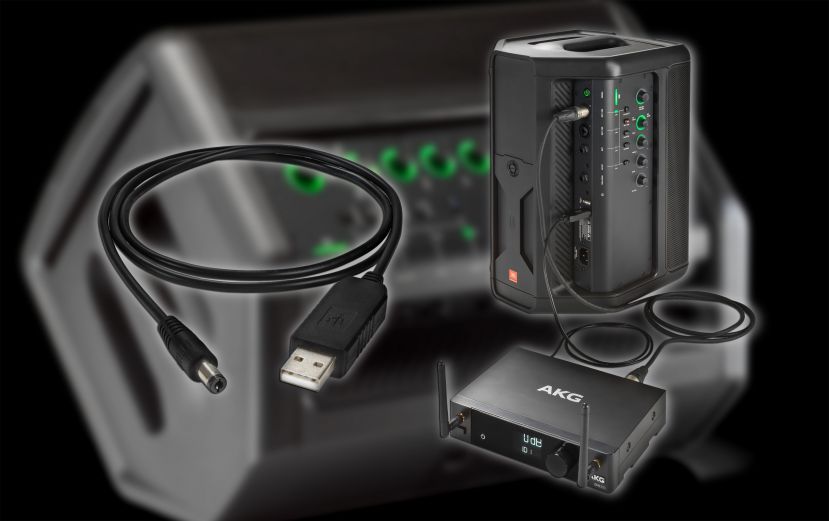 JBL Professional EON ONE Compact i USB 9V DC i USB 12V DC – przewody zasilające efekty DigiTech/DOD oraz mikrofony bezprzewodowe AKG DMS i WMS